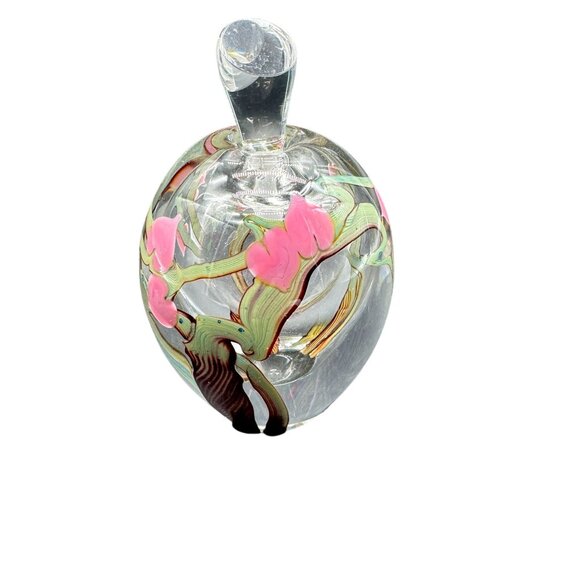 Handblown Zellique Signed Glass Perfume Bottle Stopper Pink Floral Hand Painted - Picture 4 of 7